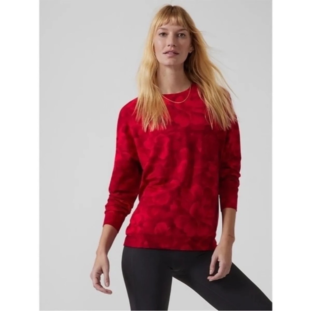 ATHLETA Chakra Red Floral Long Sleeve Sweatshirt Size Med